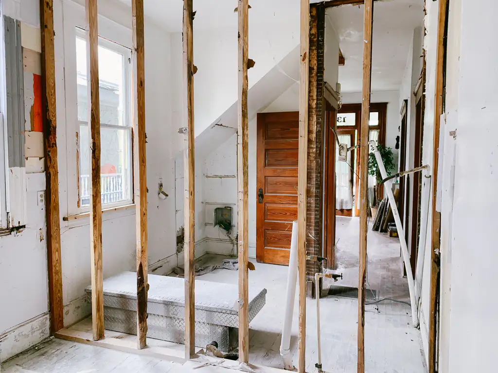 Period house stripped back to the timber studwork during renovation